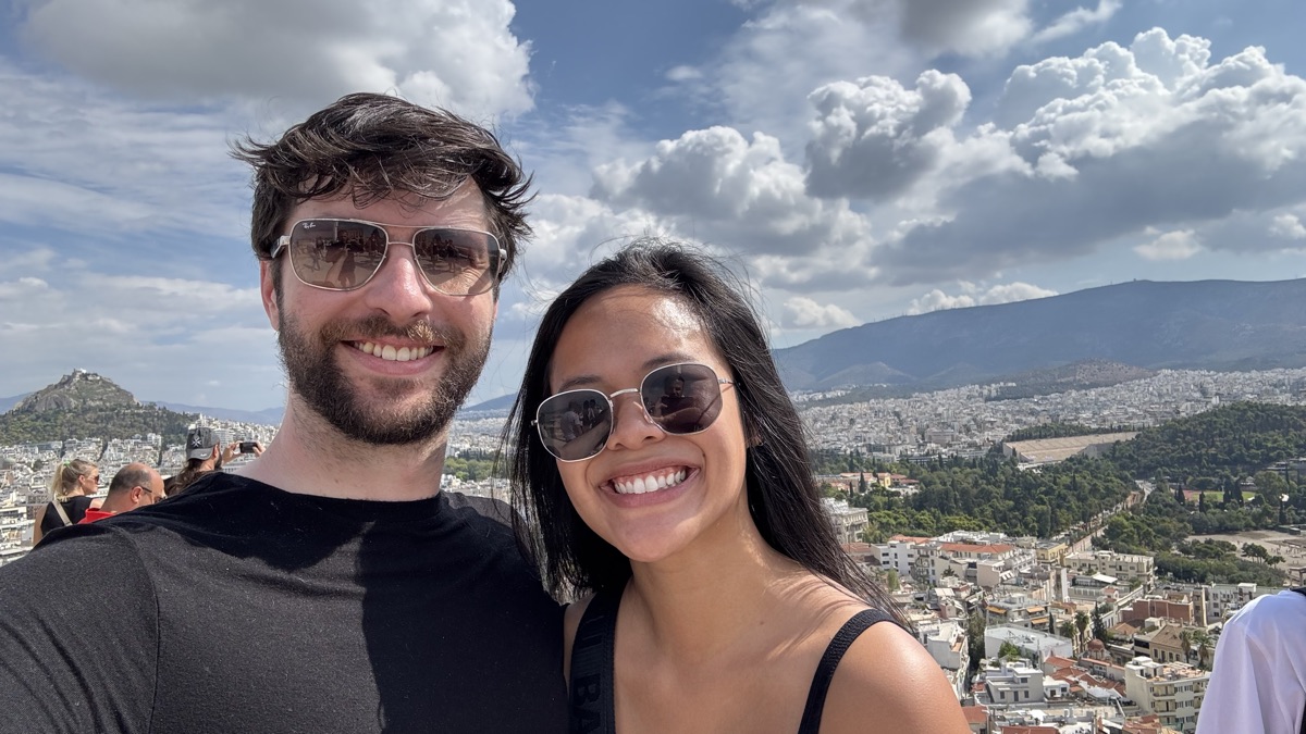 Derek and Nhi overlooking Athens