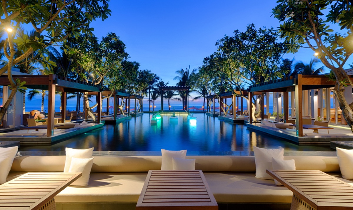 Pool at dusk at Naman Retreat